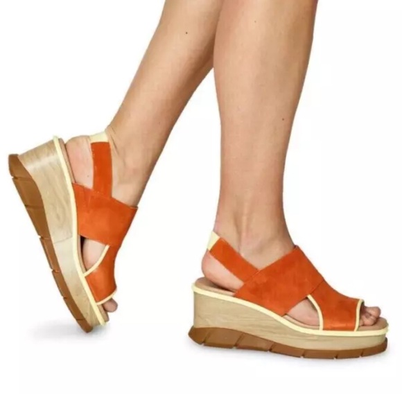 SOREL Women’s 12 Joanie III Slingback Platform Sandals Orange Suede - Picture 2 of 11